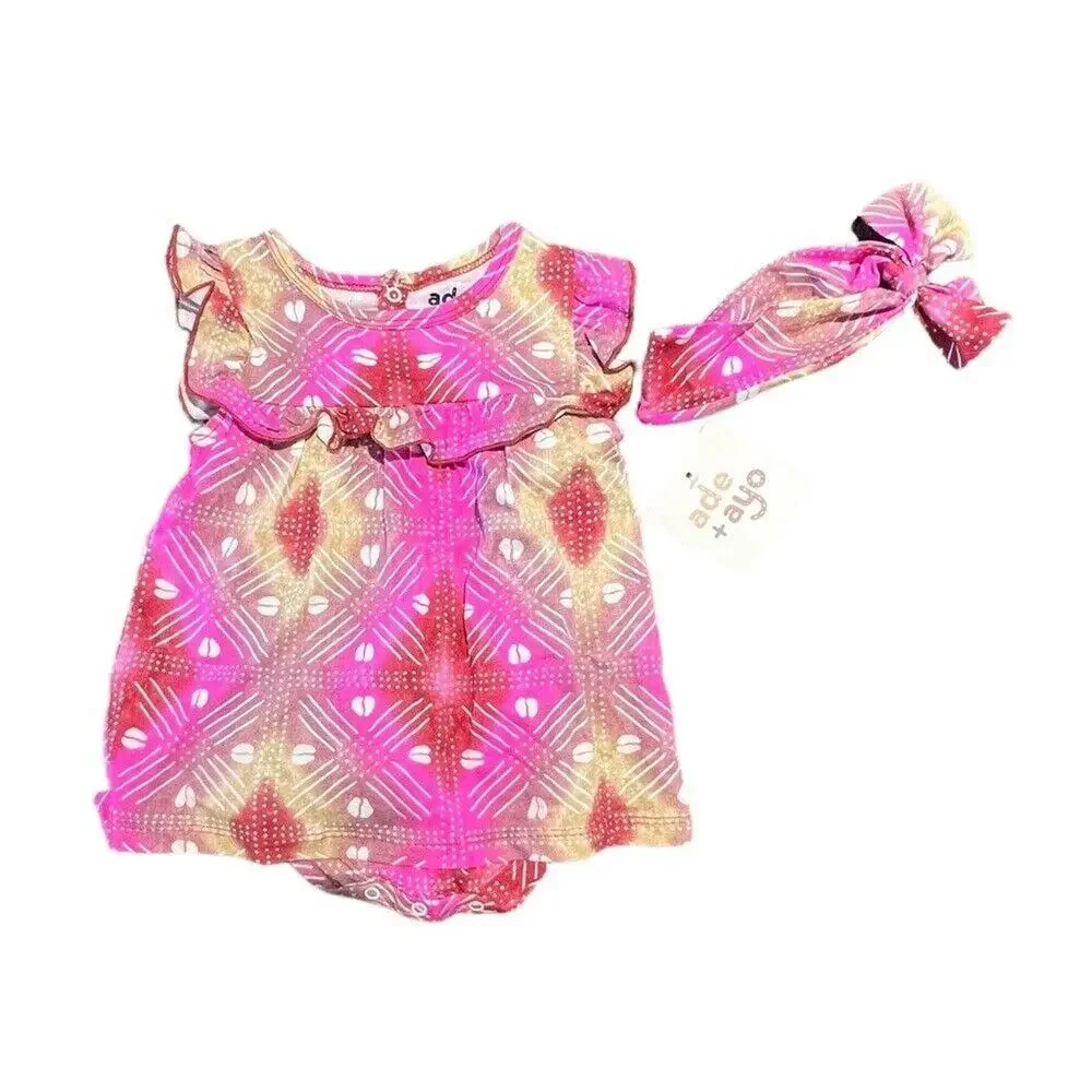 Ade + Ayo Size 6-9 Month Outfit One Piece Dress and Headband NEW Coffee Bean